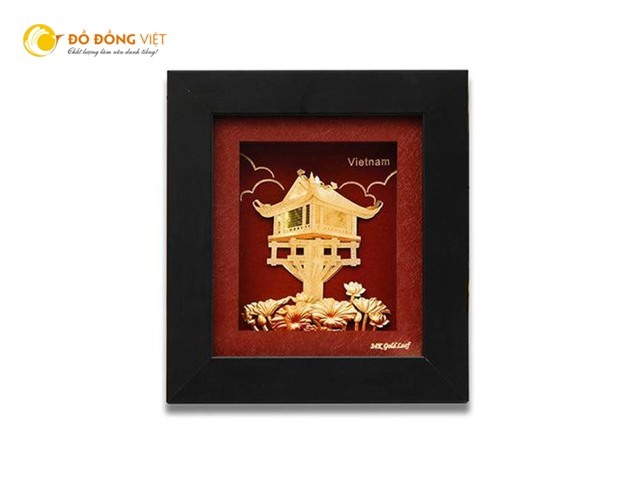 Tranh Chùa Một Cột dát vàng lá 9999 - Quà tặng khách nước ngoài