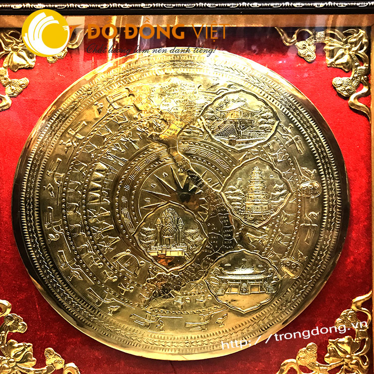 mặt trống đồng dk 40cm chạm khắc bản đồ Việt nam chạm tinh xảo